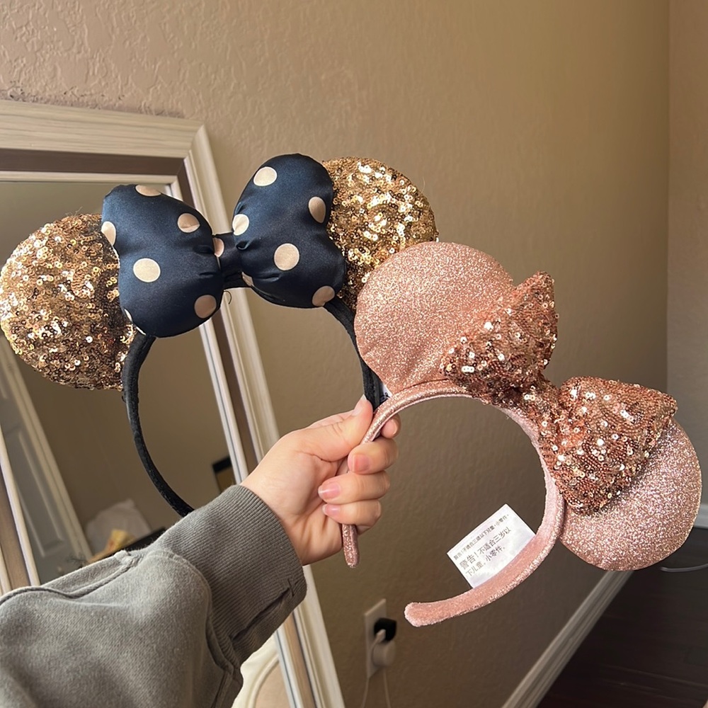 Rose Gold and Black Gold Polka Dot Minnie Ears